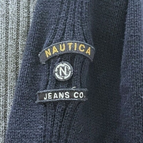 Vintage Nautica Jeans Co Mens Sz XL Gray Blue Half Zip Pullover Ribbed Sweater - Picture 6 of 7